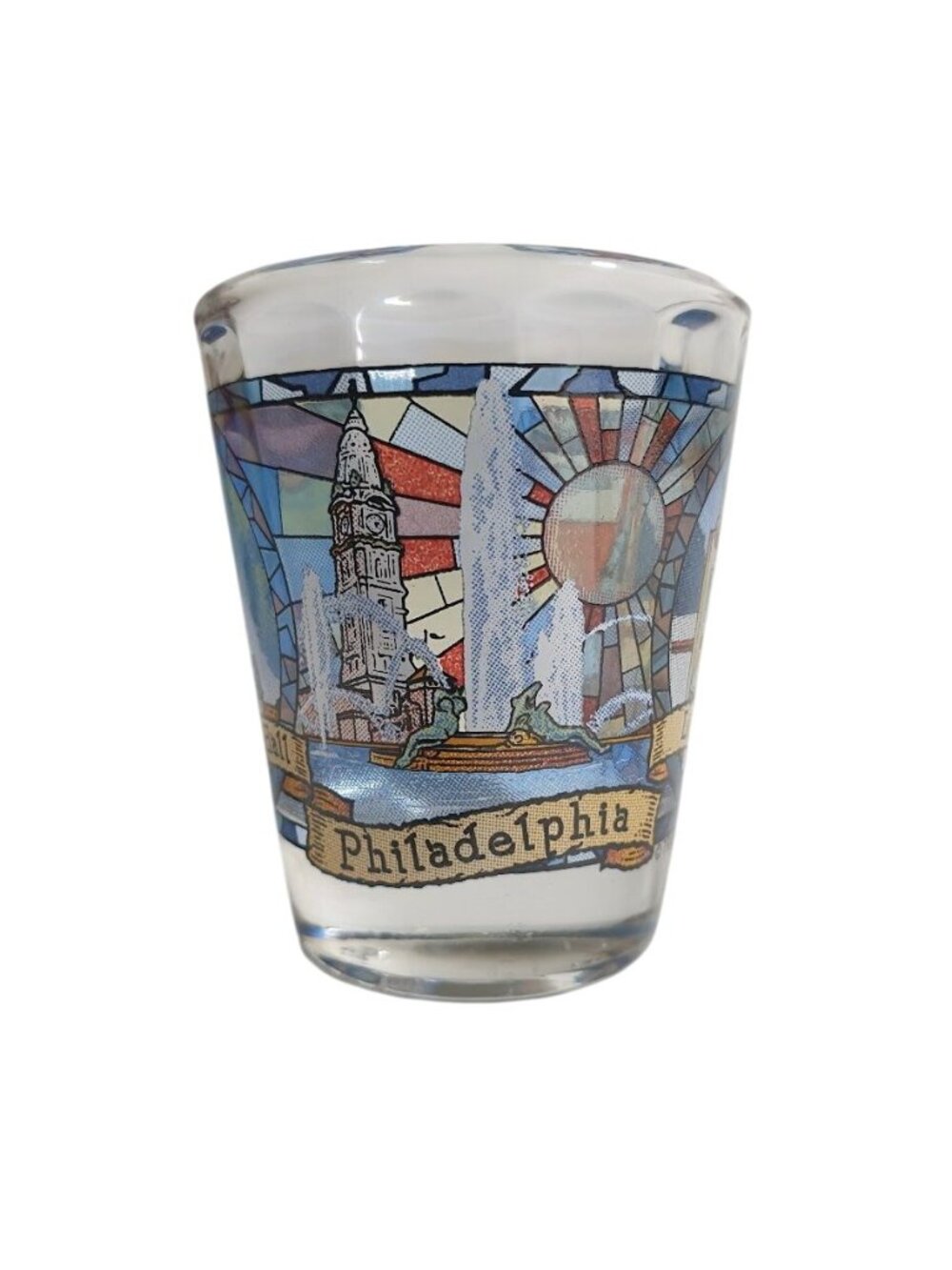 Philadelphia Landmark Liberty Bell Independence Hall Glass Shot Stained Souvenir